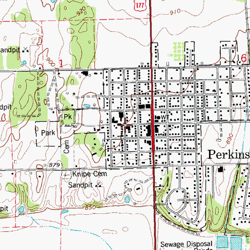 Topographic Map of Perkins - Tryon Intermediate Elementary School, OK