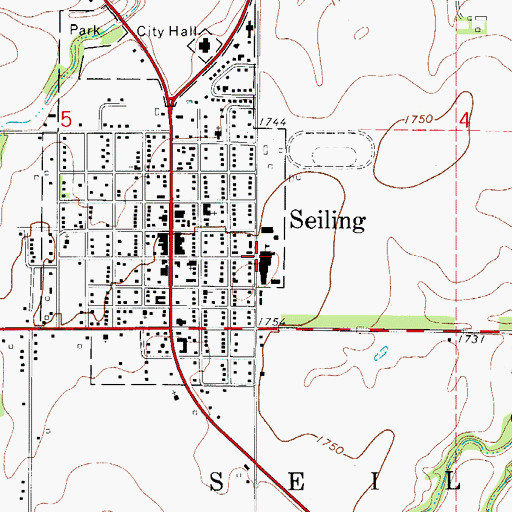 Topographic Map of Seiling Junior - Senior High School, OK