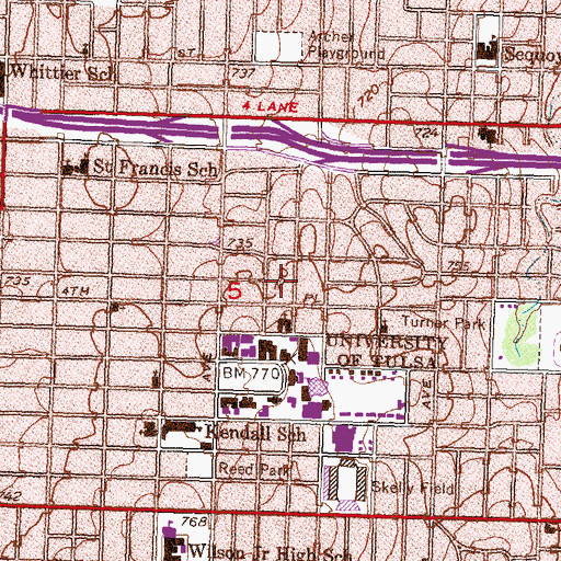 Topographic Map of University School, OK