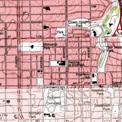 Topographic Map of Harding Fine Arts Academy, OK