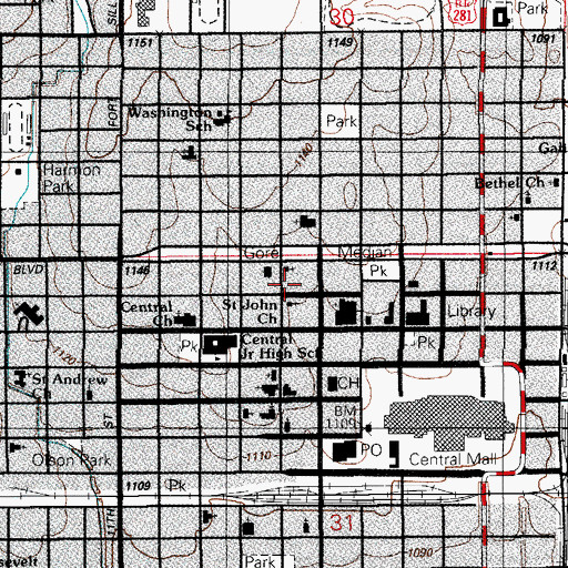 Topographic Map of Saint Mary's Catholic School, OK