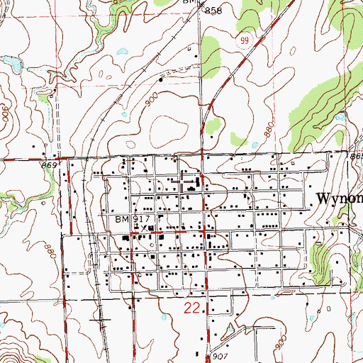 Topographic Map of Wynona Elementary School, OK