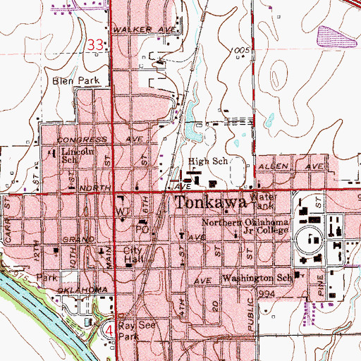 Topographic Map of Tonkawa High School, OK