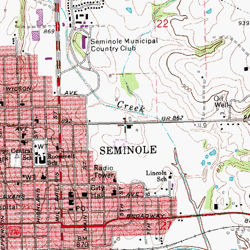 Topographic Map of Strother High School, OK