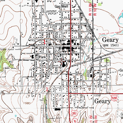 Topographic Map of Geary High School, OK