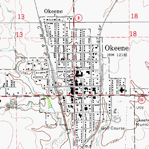 Topographic Map of Okeene Senior High School, OK