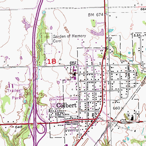 Topographic Map of Colbert Middle School, OK
