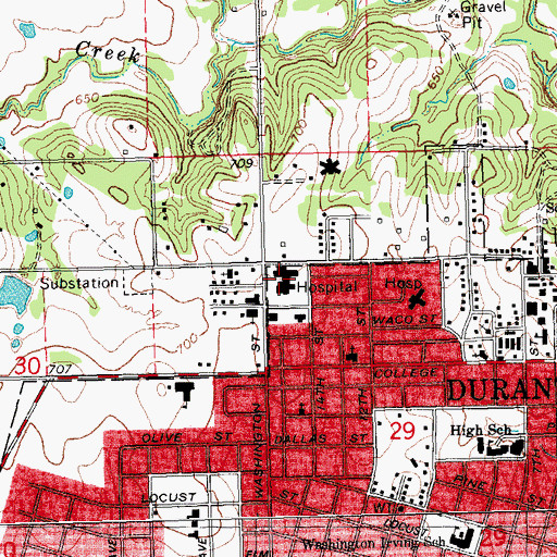 Topographic Map of Durant Intermediate Elementary School, OK