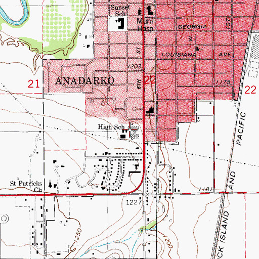 Topographic Map of Mission Elementary School, OK