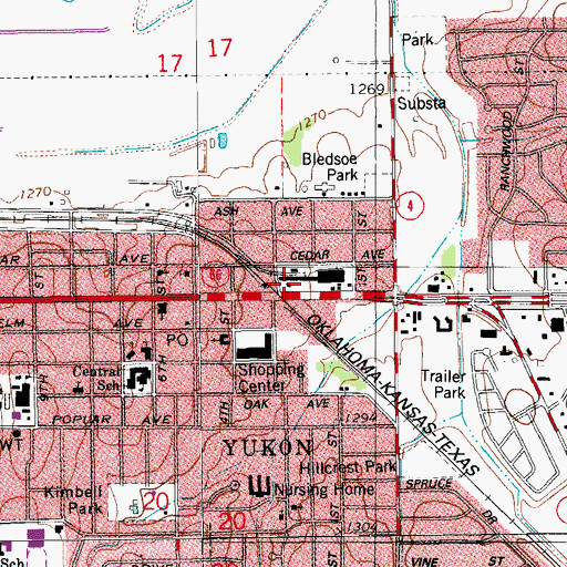 Topographic Map of Yukon Beauty College, OK
