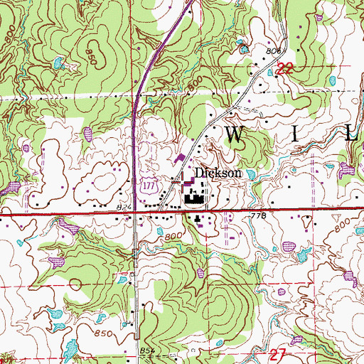 Topographic Map of Dickson Upper Elementary School, OK