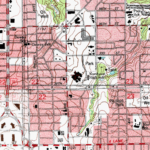 Topographic Map of Northeast High School, OK