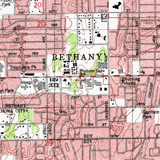Topographic Map of Western Oaks Middle School, OK