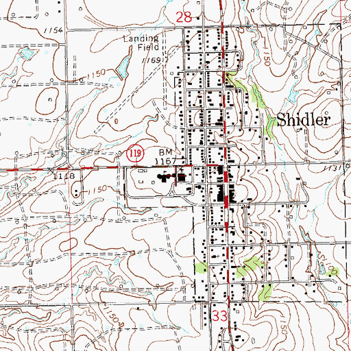 Topographic Map of Shidler High School, OK