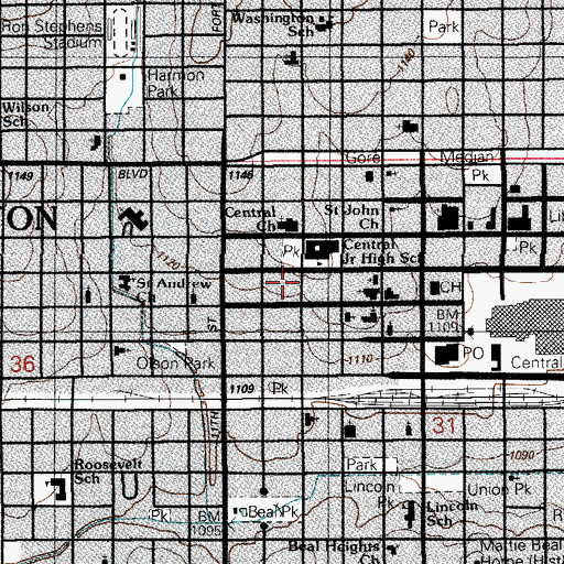 Topographic Map of Eves College of Hairstyling, OK