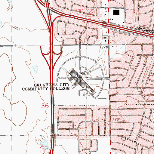 Topographic Map of Oklahoma City Community College, OK