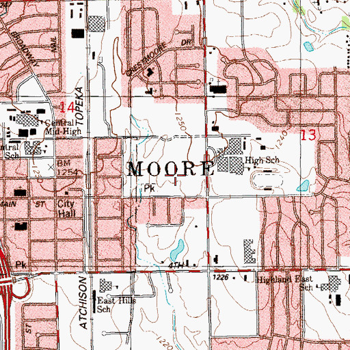 Topographic Map of Platt College - Moore Campus, OK
