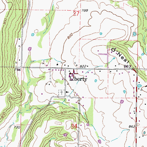 Topographic Map of Liberty Elementary School, OK