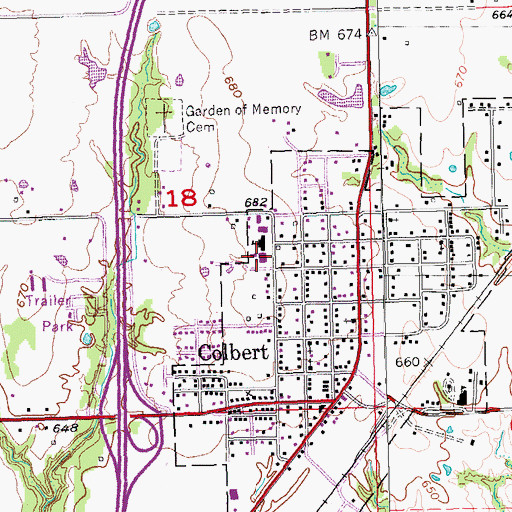 Topographic Map of Colbert Westward Elementary School, OK