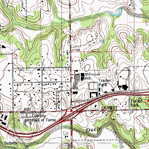 Topographic Map of Millwood High School, OK