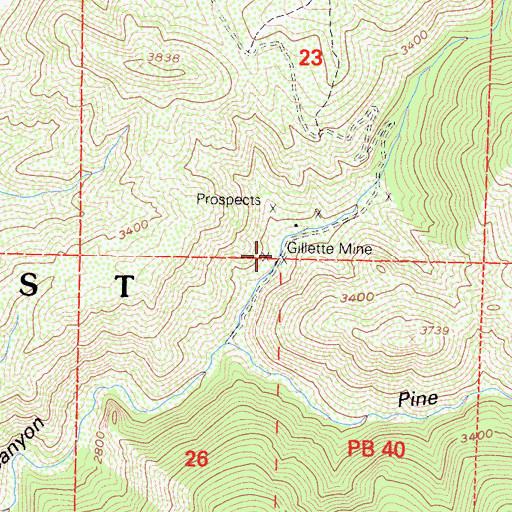 Topographic Map of Gillette Mine, CA