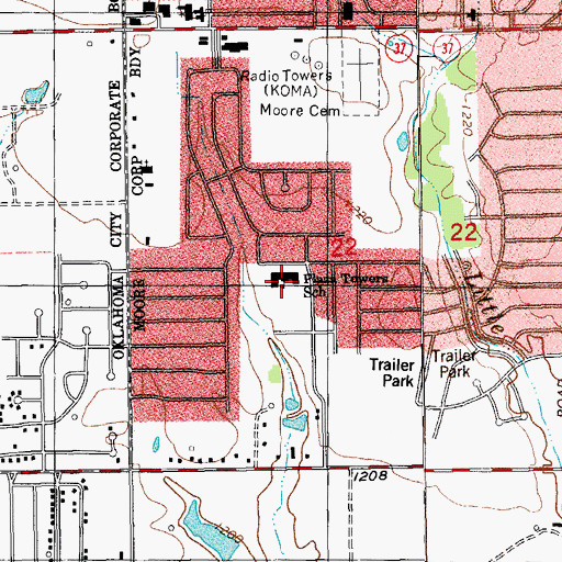 Topographic Map of Plaza Towers Elementary School, OK