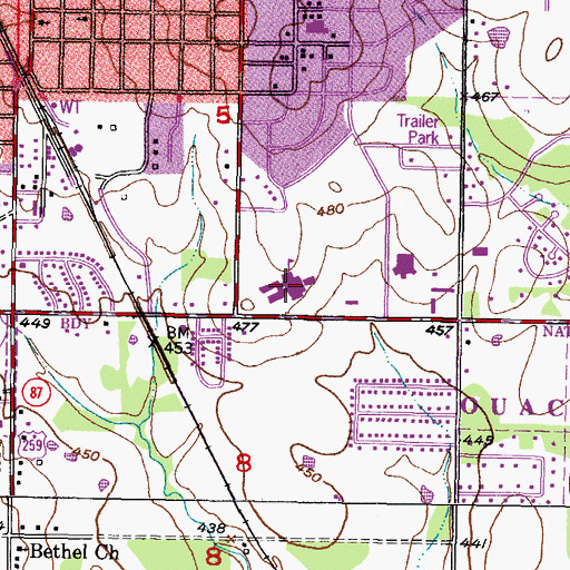Topographic Map of Idabel High School, OK