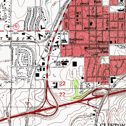 Topographic Map of Clinton High School, OK