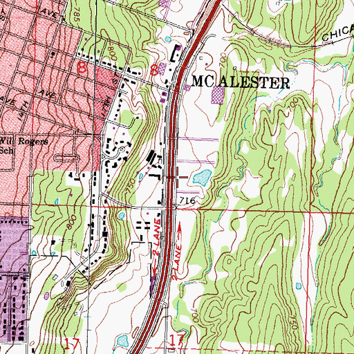 Topographic Map of Lakewood Christian School, OK