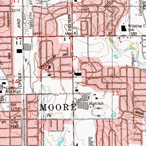 Topographic Map of Moore Christian School, OK