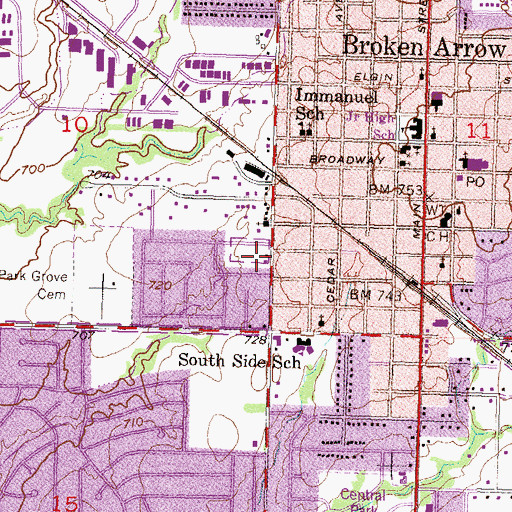 Topographic Map of Broken Arrow Beauty College, OK
