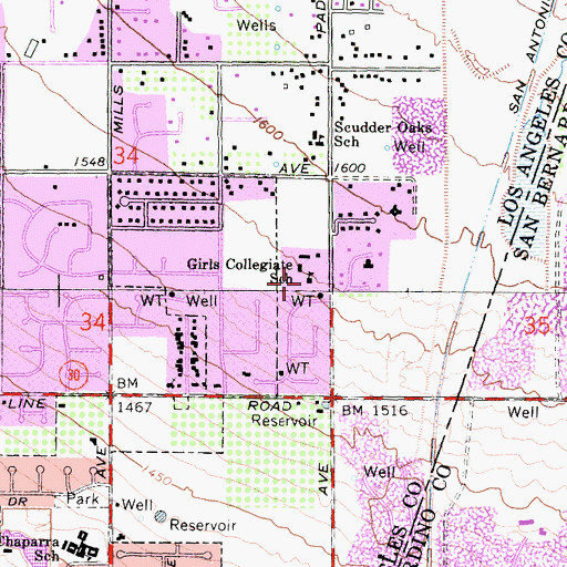 Topographic Map of Girls Collegiate School, CA