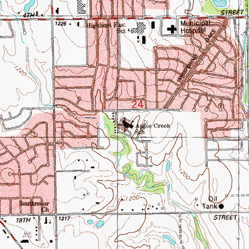 Topographic Map of Apple Creek Elementary School, OK