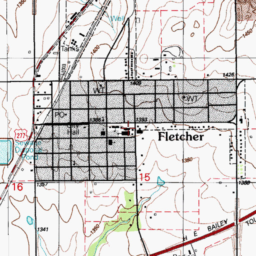 Topographic Map of Fletcher High School, OK