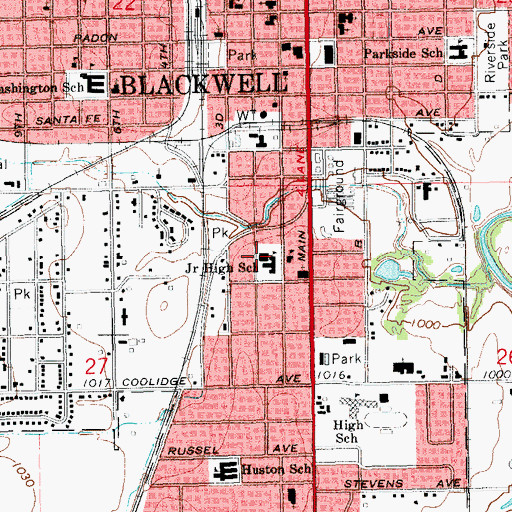 Topographic Map of Blackwell Middle School, OK