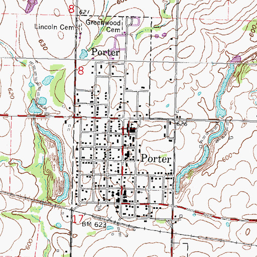 Topographic Map of Porter Consolidated High School, OK