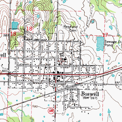 Topographic Map of Boswell High School, OK