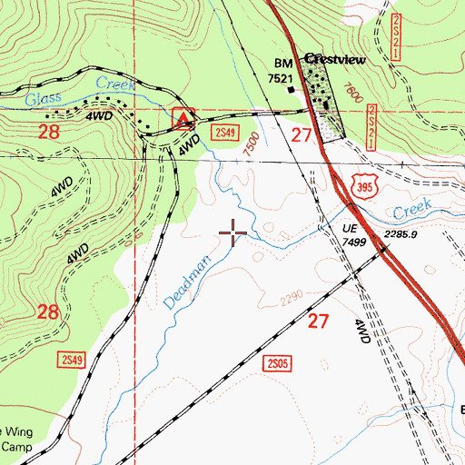 Topographic Map of Glass Creek, CA