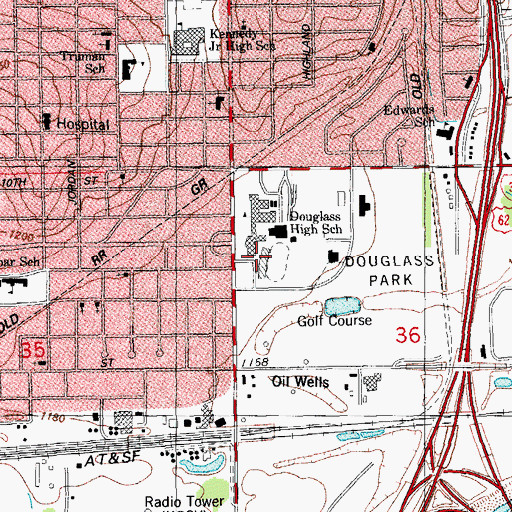 Topographic Map of Douglass Middle School, OK