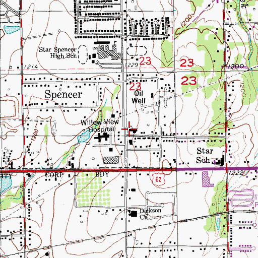 Topographic Map of Spencer Road Christian School, OK