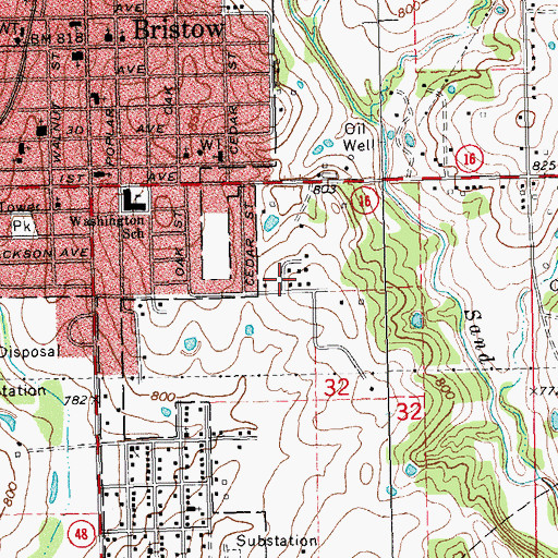Topographic Map of Bristow Adventist School, OK