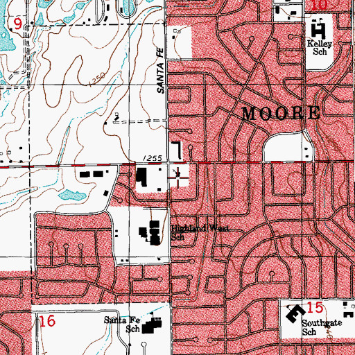 Topographic Map of Saint John's Lutheran School, OK