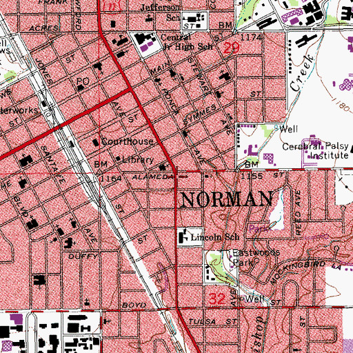 Topographic Map of Trinity Lutheran School, OK
