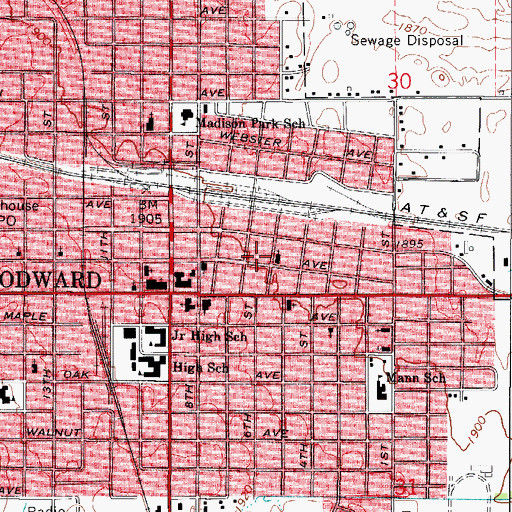 Topographic Map of Woodward Beauty College, OK