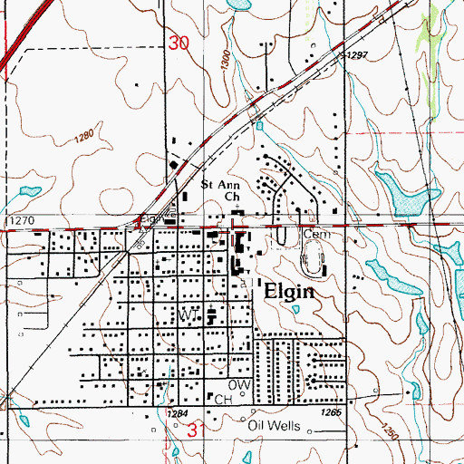 Topographic Map of Elgin High School, OK