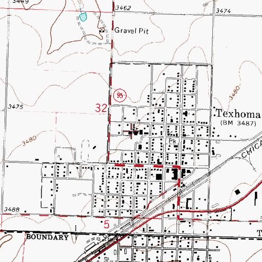 Topographic Map of Texhoma Elementary School, OK