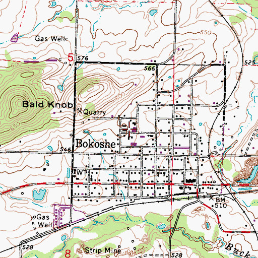 Topographic Map of Bokoshe High School, OK