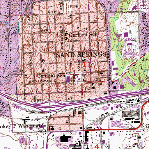 Topographic Map of Central 9th Grade Center, OK