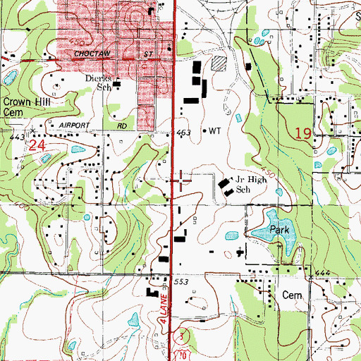 Topographic Map of Broken Bow High School, OK