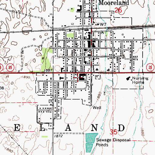 Topographic Map of Mooreland Senior High School, OK